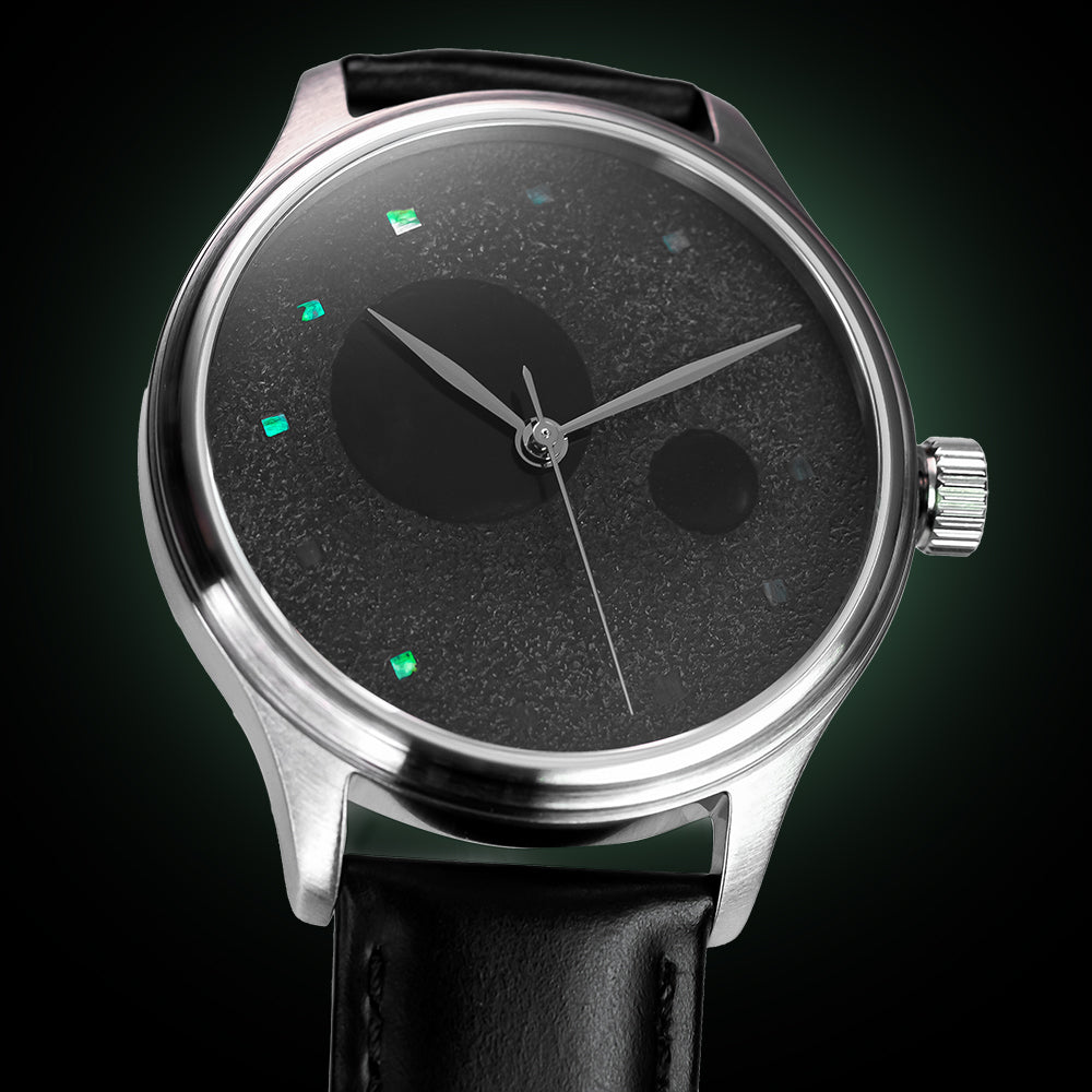 Wancher Watch Urushi Charcoal Urushi watch dial made in Oita Luxury Urushi Watch showcasing a handcrafted Charcoal Urushi Dial made with traditional Urushi lacquer from Oita, Japan, part of the Dream Watch collection by Wancher.