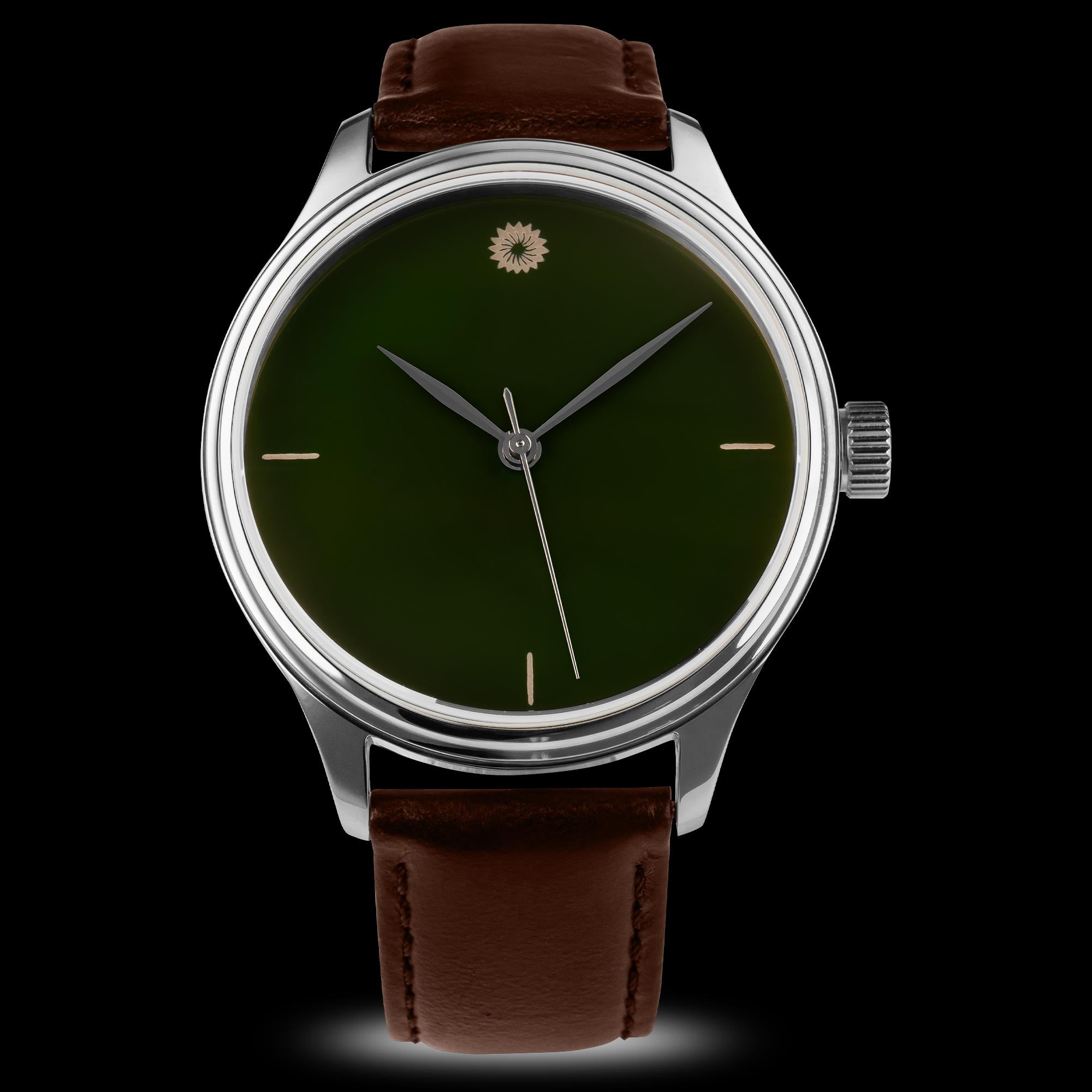 Dream Watch - Green Tamenuri Urushi Lacquer  Watch I Wancher Watch Silver Case Brown Strap 