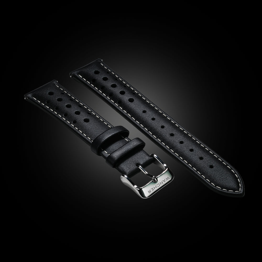 Wancher Rally Leather Strap 20mm rally leather watch strap 20mm, vintage racing-style calfskin leather strap, quick-release