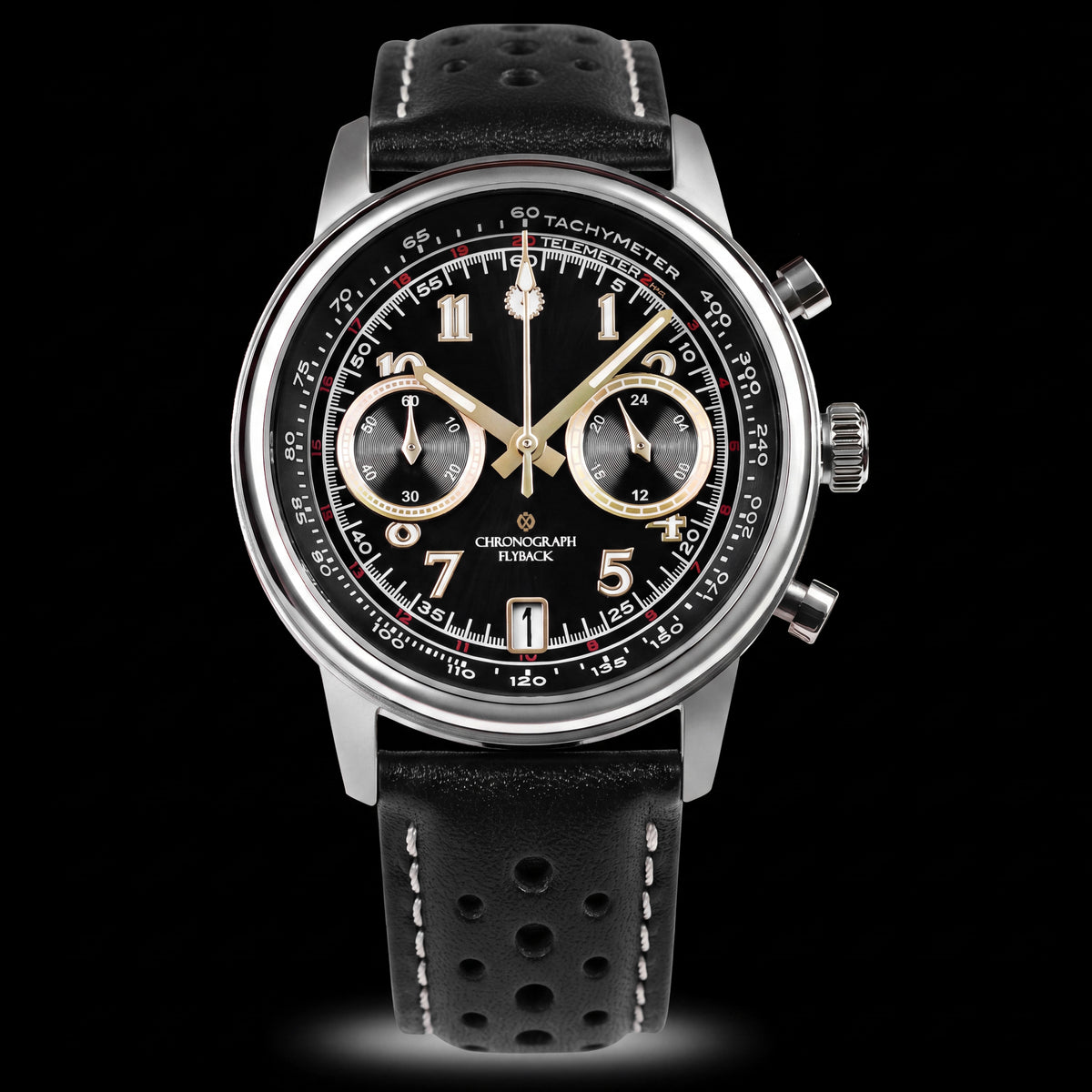 Wancher TENJI Chronograph — dual tachymeter & telemeter scales, sunburst dial, full lume, Seiko VK64 mecha-quartz
