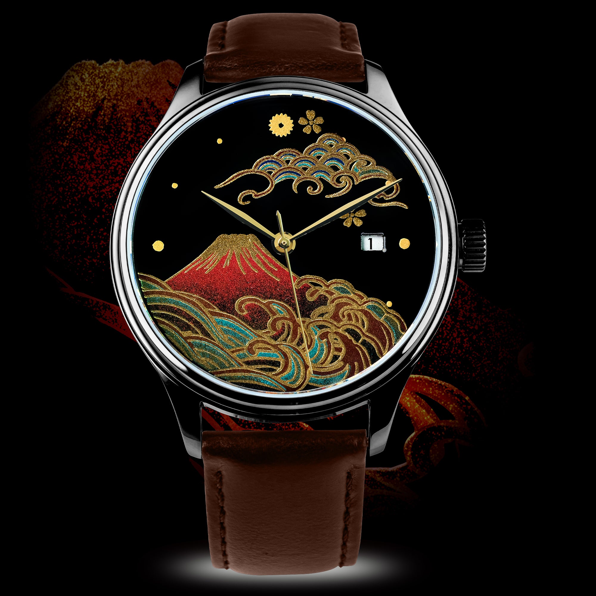 Compare Miyota 9015 dress watch models including Wancher Dream Watch Fuji urushi Maki-e watch Mount Fuji Japan artwork