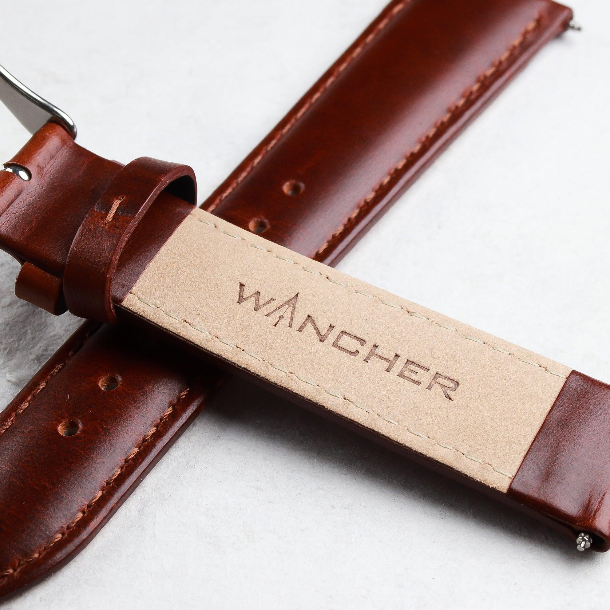 Calfskin Leather Strap - Wancher Watch Wancher Watch Wancher Watch Calfskin Leather Strap {{ Automatic Watch {{ Watch }} }} {{ Japan }}Wancher 20mm Calfskin Leather Strap with Silver Clasp and Quick-release pins Closure - premium quality leather strap for watches.