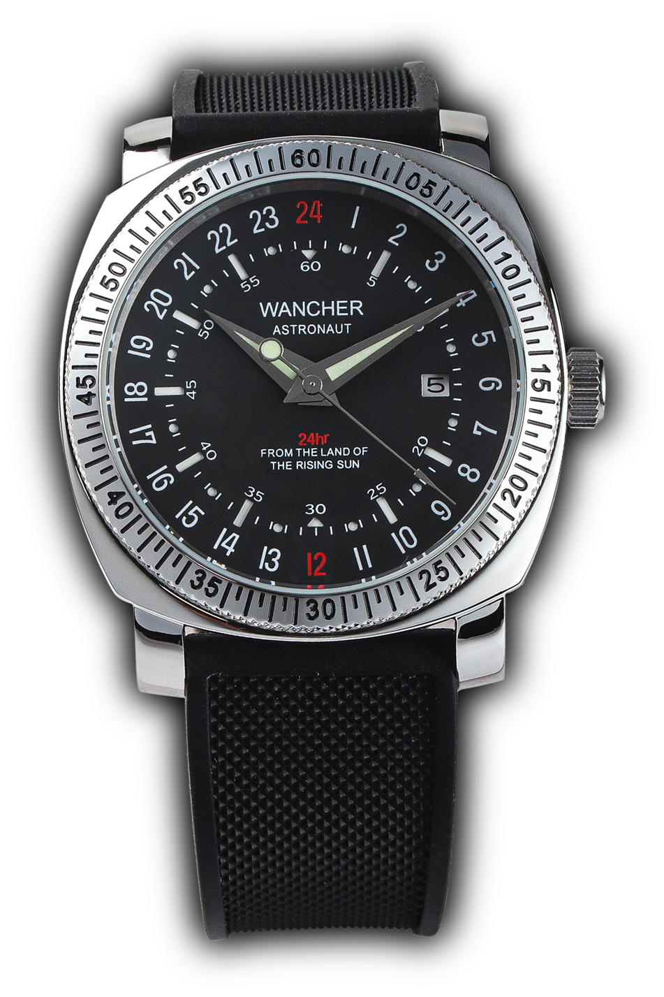 Astronaut - Wancher Watch Wancher Watch Black Wancher Watch Astronaut {{ Automatic Watch {{ Watch }} }} {{ Japan }}Wancher Watch Astronaut with 24-hour Ivory or Green dial, Seagull ST1612 Mechanical movement, and urethane belt - the perfect blend of style and function.